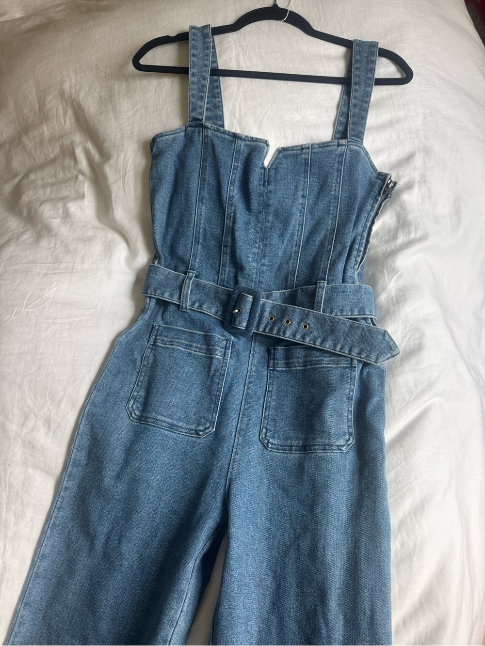 Show Me Your MuMu Light Blue Denim Belted Jumpsuit